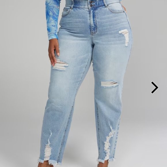 Fashion to Figure Denim - High Rise Curvy Fit Destructed Straight Leg Jeans